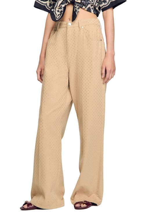 Sandro Rhinestone-embellished Jeans In Sand