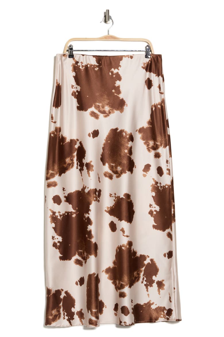 Cow Print Satin Maxi Skirt, Alternate, color, BROWN