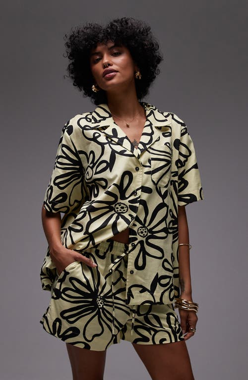 Topshop High Waist Cotton Blend Shorts In Yellow