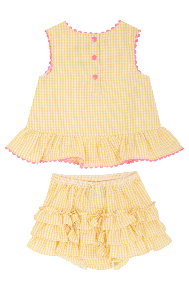 Rare Editions Citrus Seersucker Top, Bloomers & Hat Set, Alternate, color, 