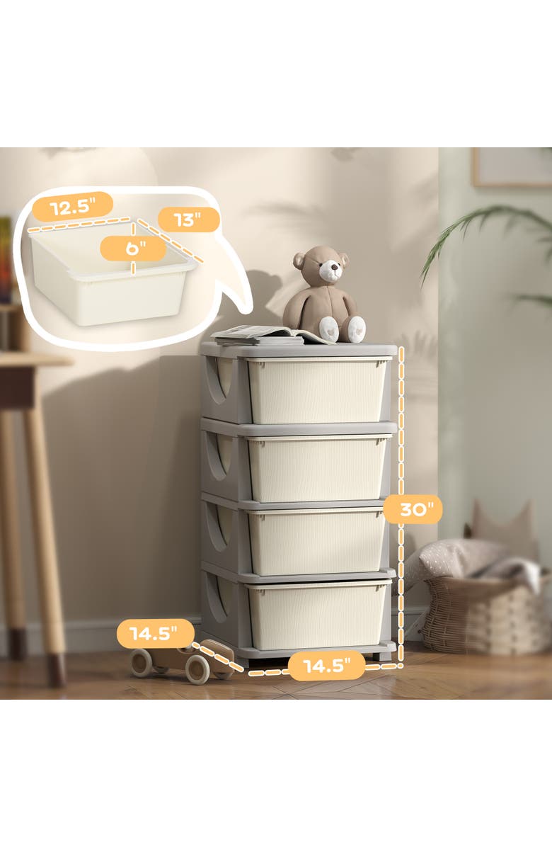 Qaba 4-Tier Kids Storage Unit with Drawers​, Alternate, color, Cream White