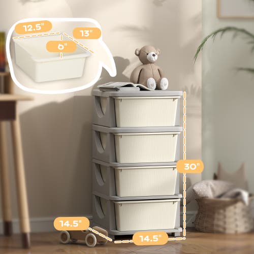 Qaba 4-tier Kids Storage Unit With Drawers In White