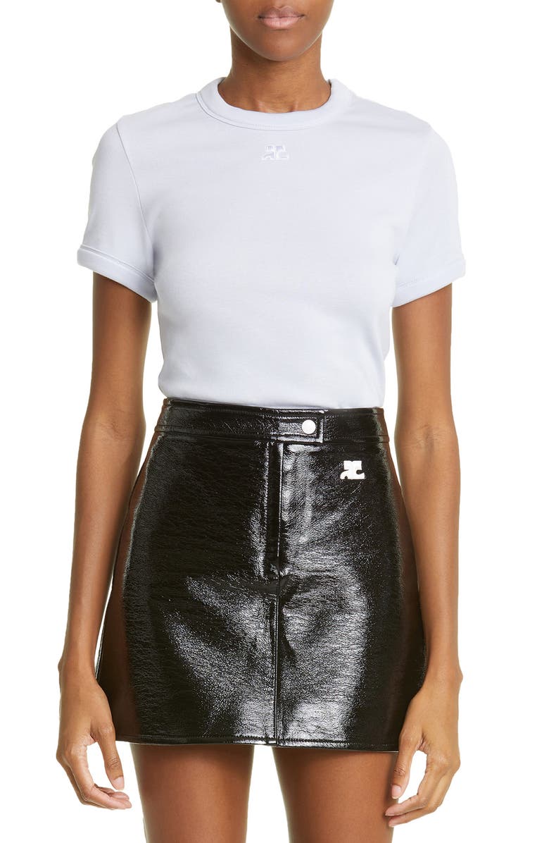 Courrèges Embroidered Cotton Logo Tee, Main, color, Dark Lilac