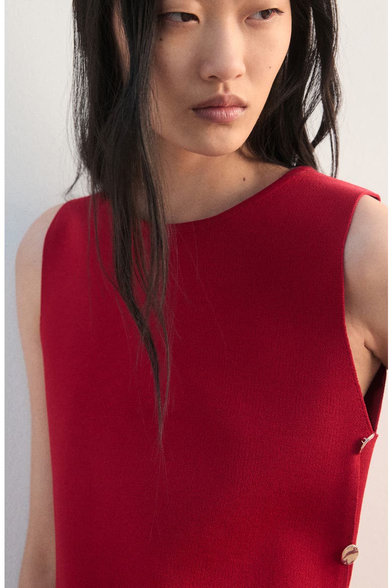 Side Button Sleeveless Top, Alternate, color, RED
