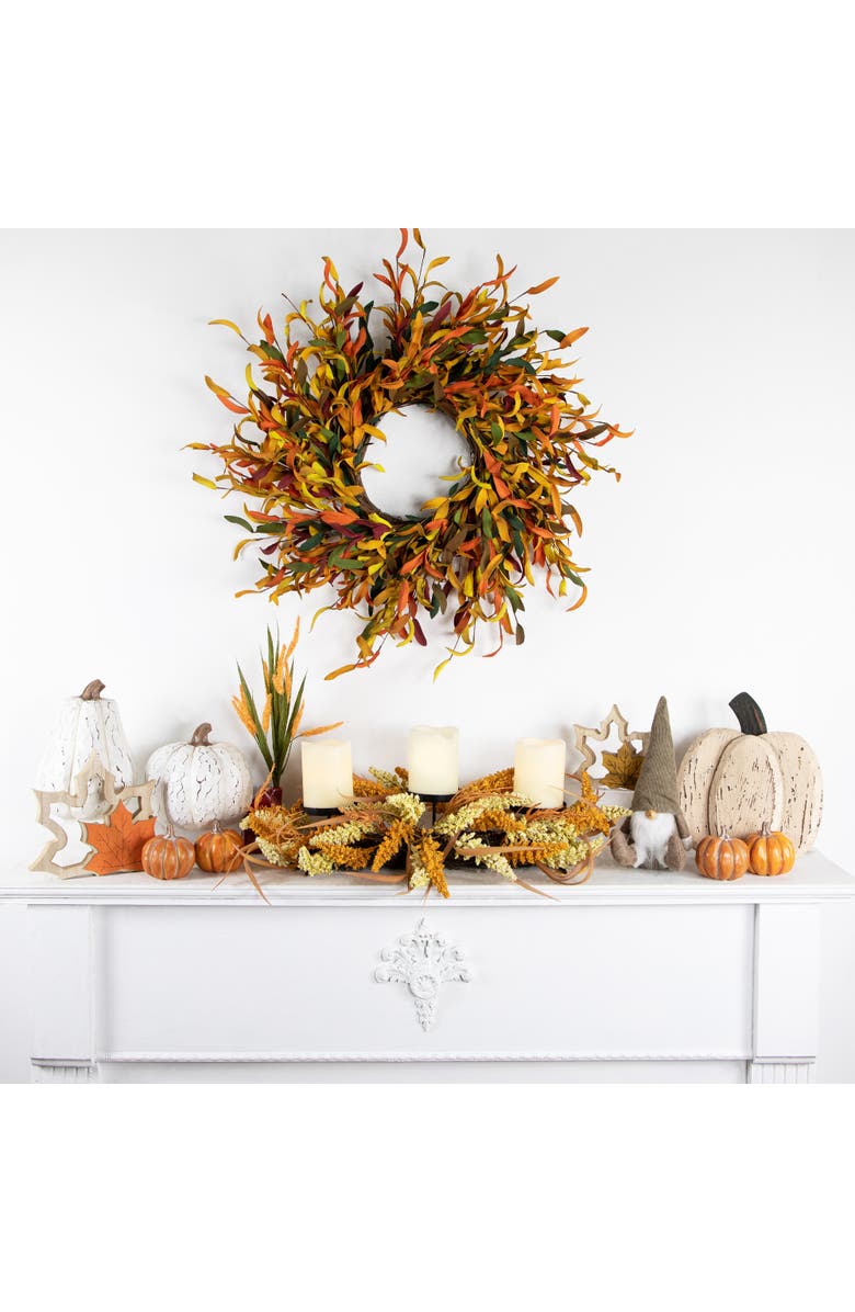 Northlight Autumn Harvest Triple Candle Holder with Artificial Fall Foliage - 22", Alternate, color, 