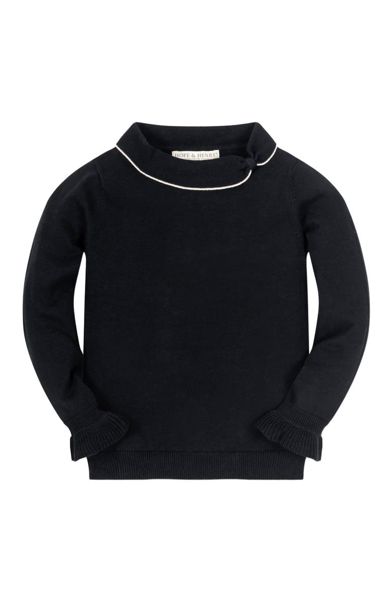 Hope & Henry Girls' Ruffle Cuff Collar Sweater, Kids, Main, color, Black With Ivory Tipping