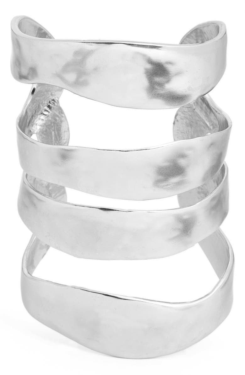 Karine Sultan Four Row Cuff, Alternate, color, Silver