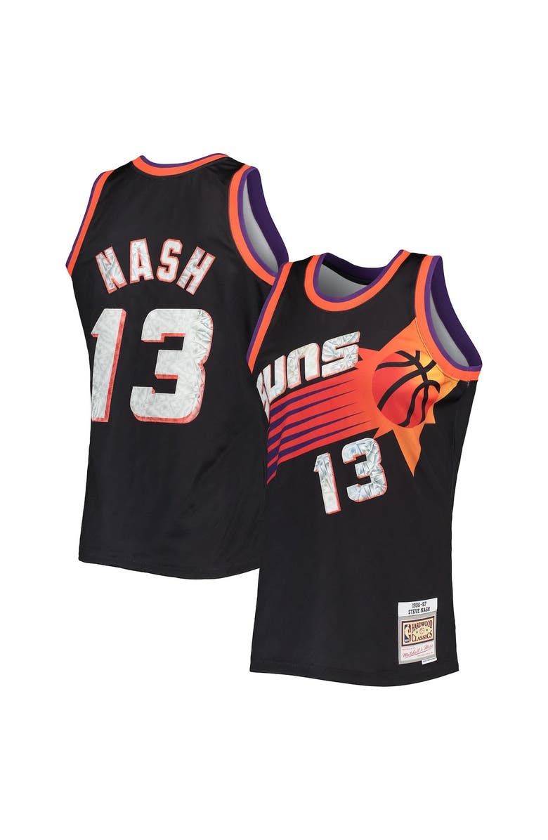 Mitchell & Ness Men's Mitchell & Ness Steve Nash Black Phoenix Suns 1996/97 Hardwood Classics NBA 75th Anniversary Diamond Swingman Jersey, Main, color, 