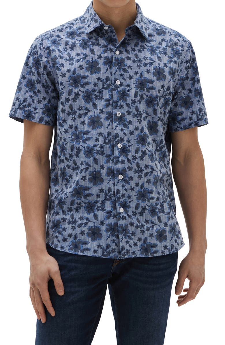 Robert Barakett Alberta Floral Short Sleeve Cotton Button-Up Shirt, Alternate, color, 