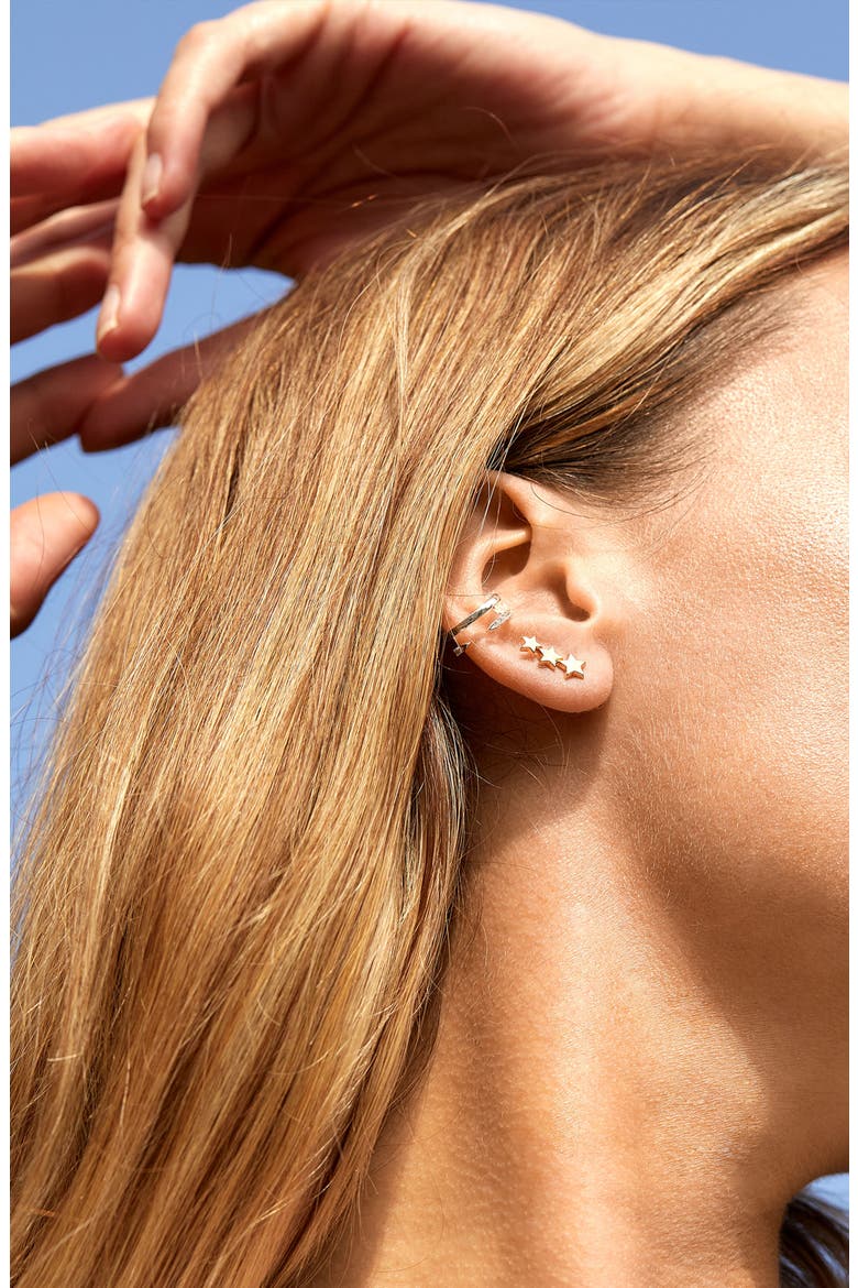 Trio Star Ear Crawler Earrings, Alternate, color, SILVER PLATED