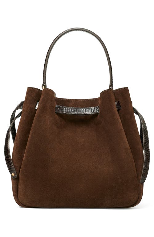Tory Burch Romy Suede Belted Bucket Bag In Brown