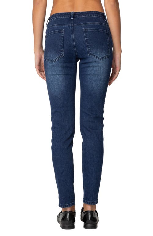 Shop Edikted Rosalia Low Rise Skinny Jeans In Dark-blue-washed