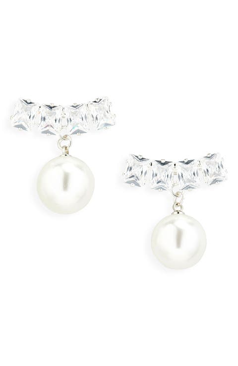 CZ & Faux Pearl Drop Earrings