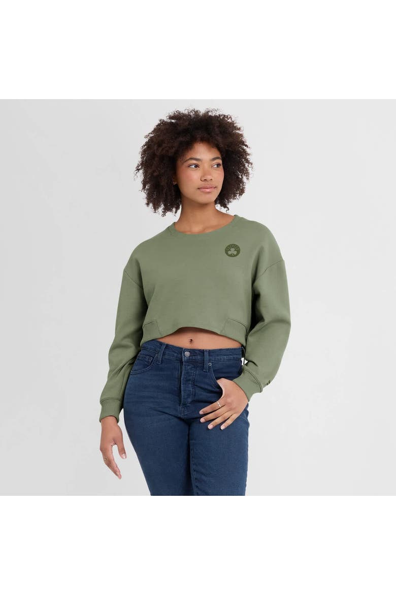 Women's Fanatics Olive Boston Celtics Studio Tri-Blend Cropped Pullover Sweatshirt, Alternate, color, Olive