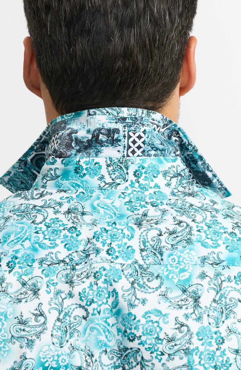 Robert Graham Downing Short Sleeve Button-Up Shirt, Alternate, color, Evergreen