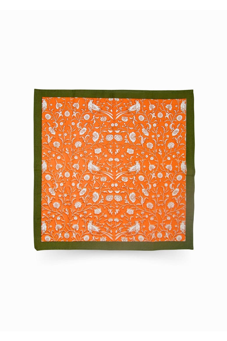 Birds of a Feather Blockprint Napkins - Set of 4, Main, color, Orange