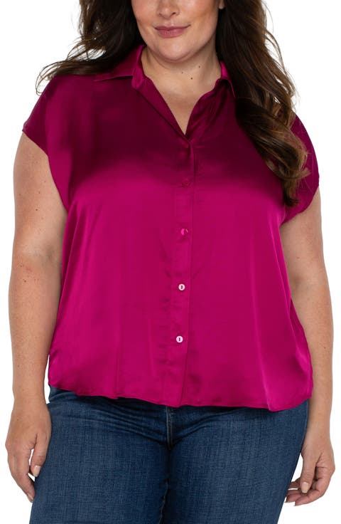 Dolman Sleeve Satin Shirt (Plus)