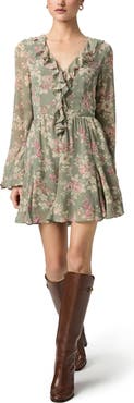 PAIGE Cecconi Floral Long Sleeve Silk Fit & Flare Minidress
