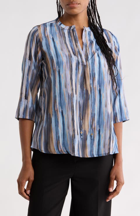Tassel Mandarin Collar V-Neck Blouse