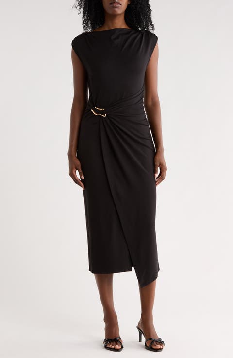 Asymmetric Shirred Waist Body-Con Dress