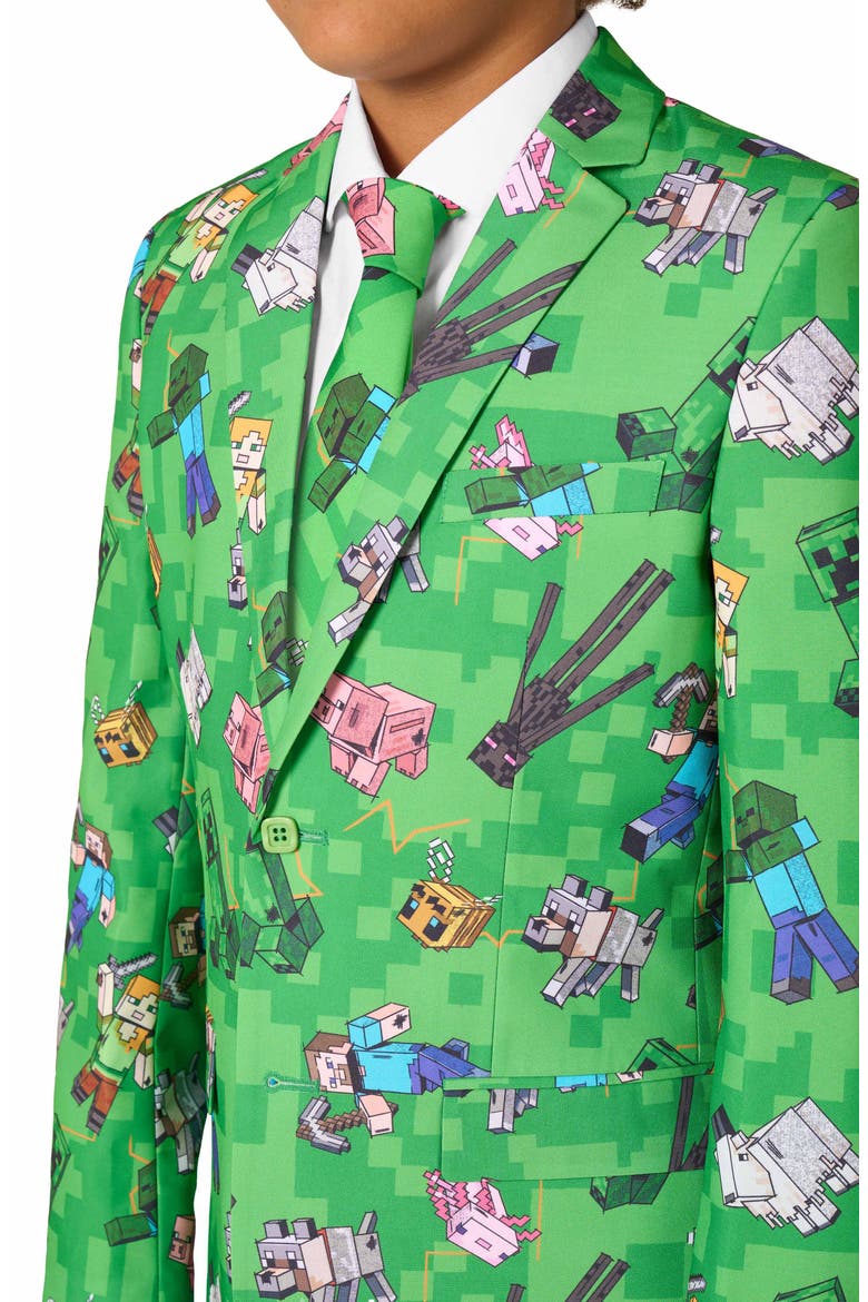 Kids' Minecraft Two-Piece Suit & Tie Set, Alternate, color, GREEN
