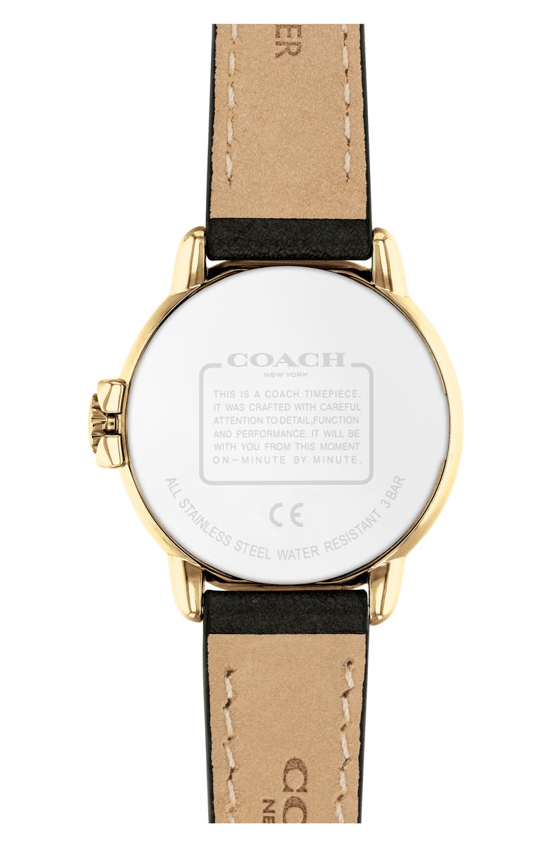 COACH Arden Leather Strap Watch, 28mm, Alternate, color, White/ Gold/ Black