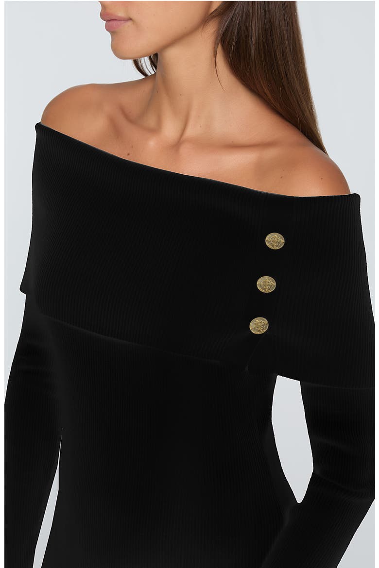 The Imani Off the Shoulder Long Sleeve Midi Sweater Dress, Alternate, color, NOIR