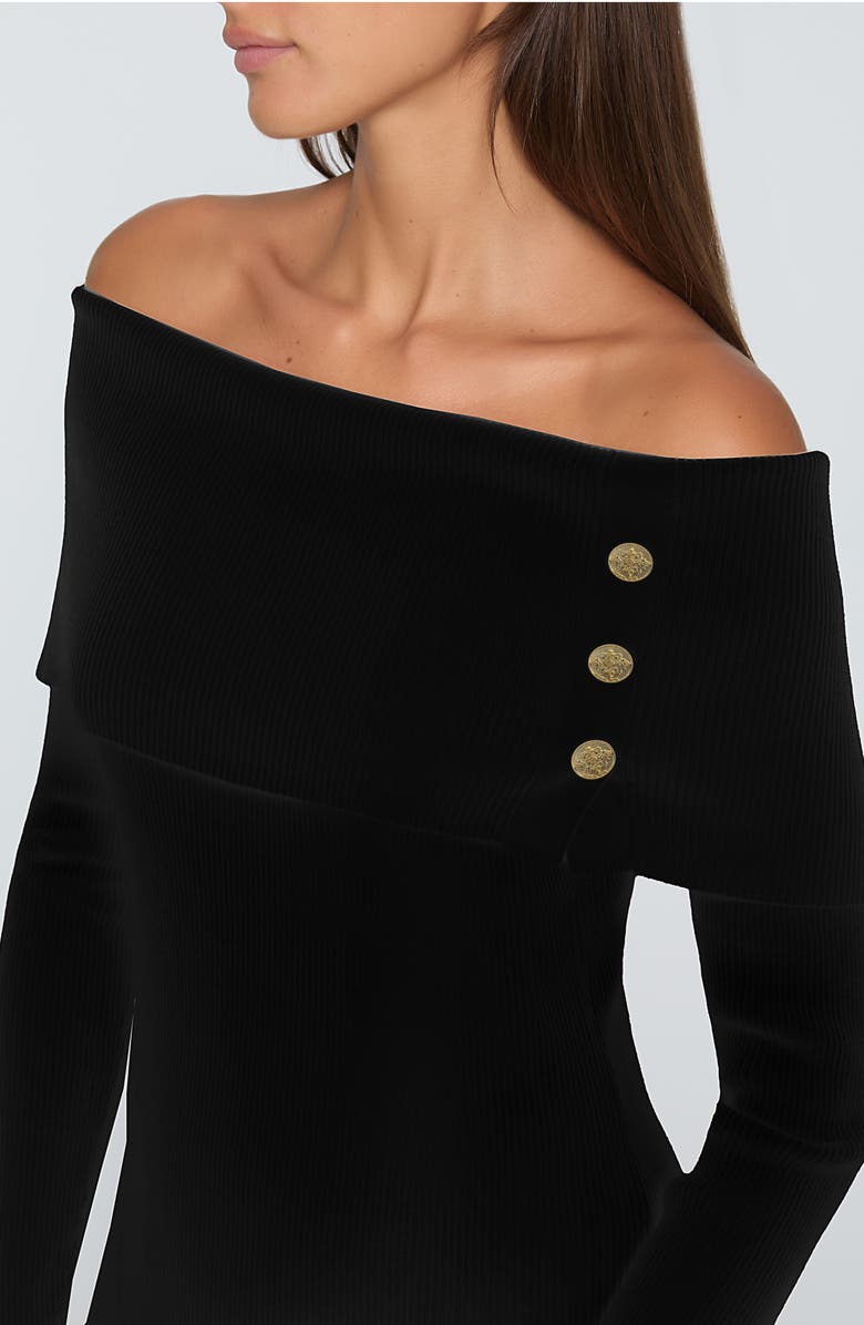 Elie Tahari The Imani Off the Shoulder Long Sleeve Midi Sweater Dress, Alternate, color, Noir