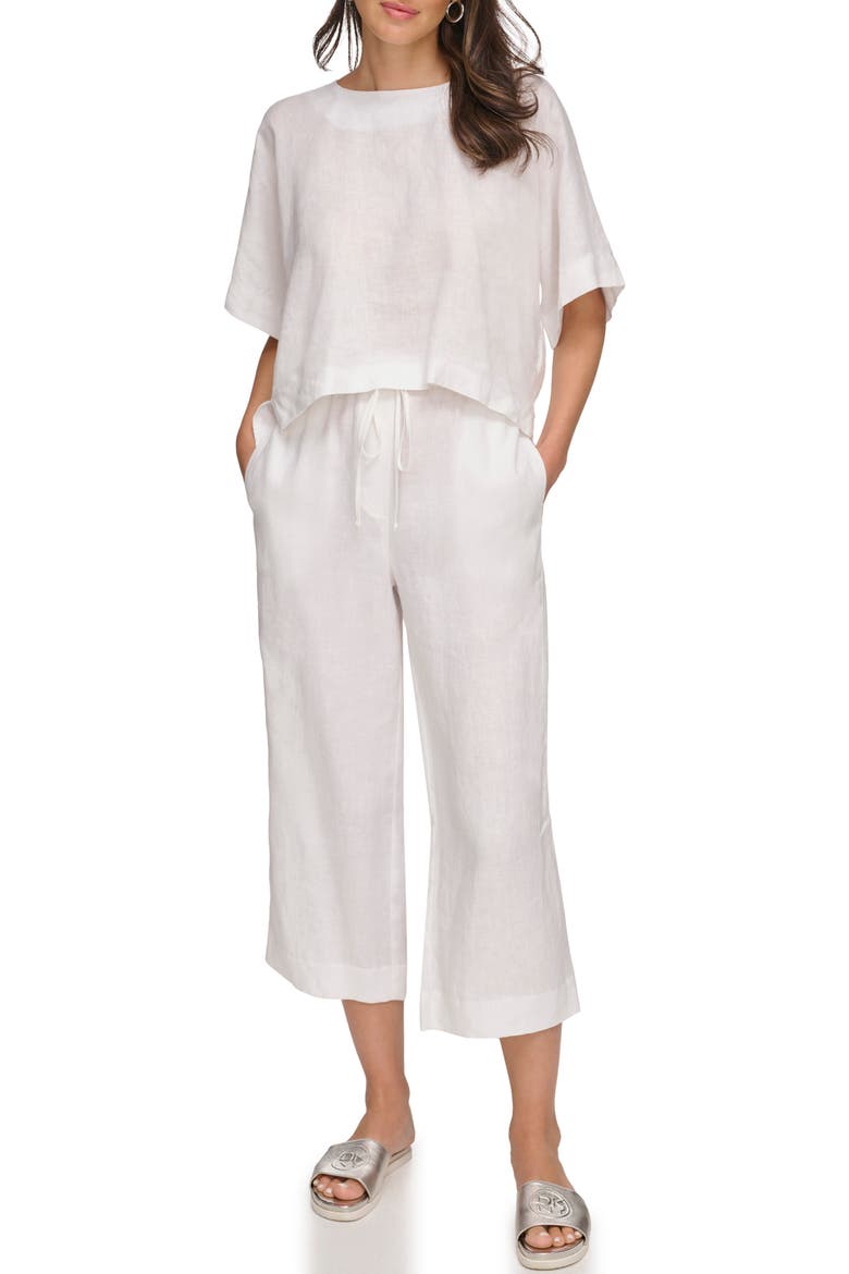 Drop Shoulder Boxy Linen Top, Alternate, color, WHITE