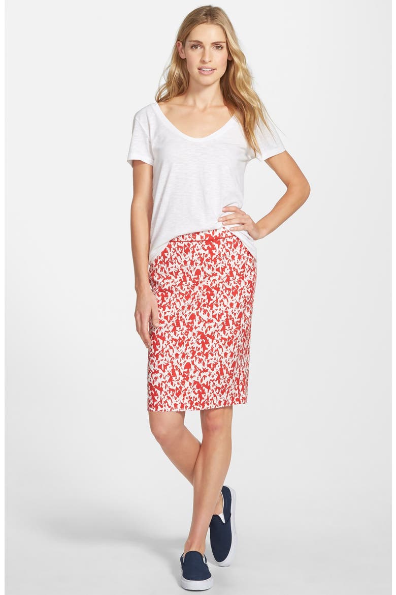 Piped Print Pencil Skirt, Alternate, color, RED- IVORY BICOLOR CITY PRINT