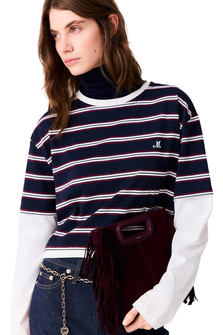 Layered-effect T-shirt, Alternate, color, White/navy