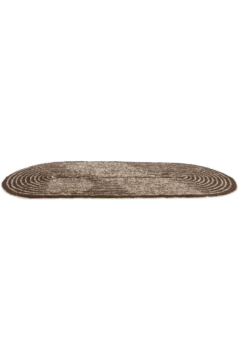 Modern Oval Cotton Tufted Rug with Woven Line Design, Brown and Ivory, Alternate, color, Brown