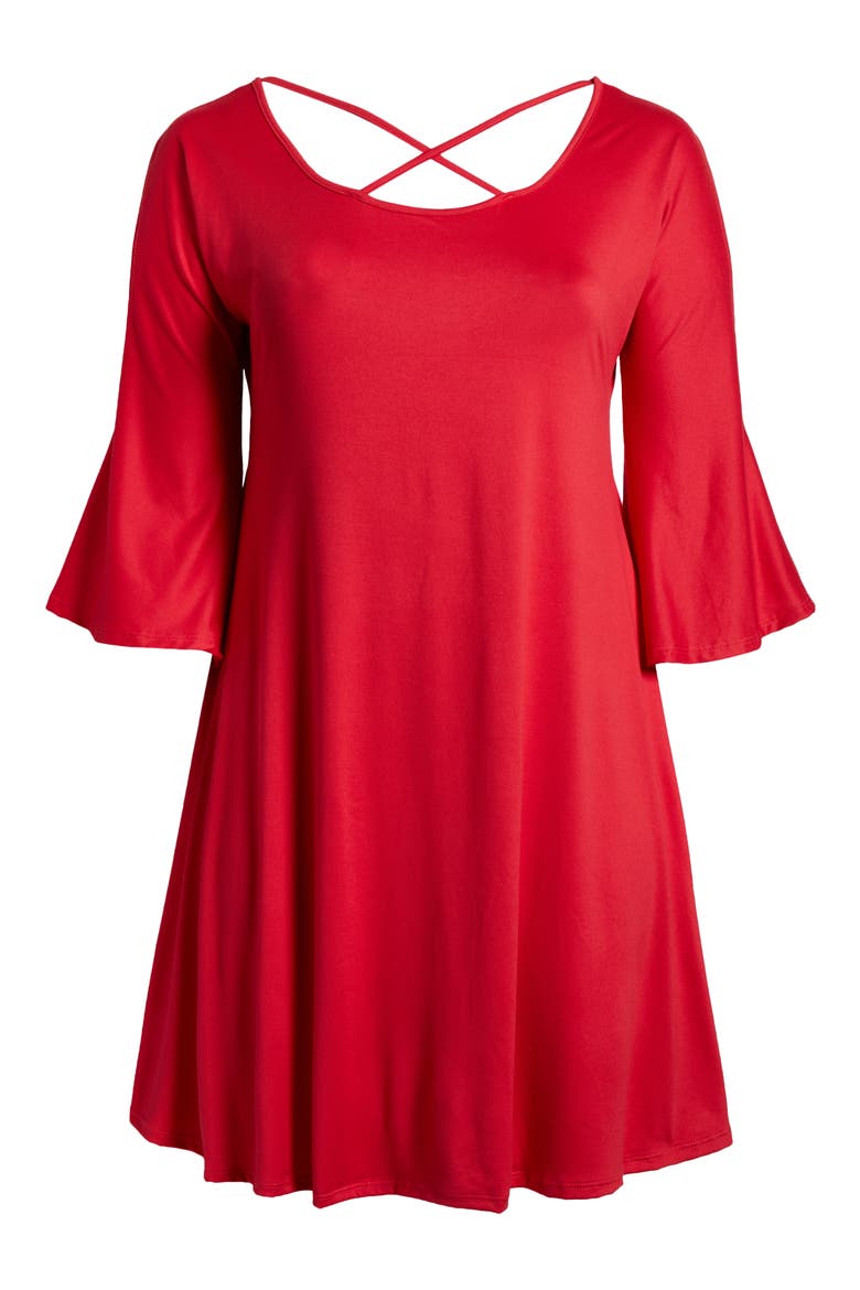 Crisscross Scoop Neck Cold Shoulder Dress, Alternate, color, RED