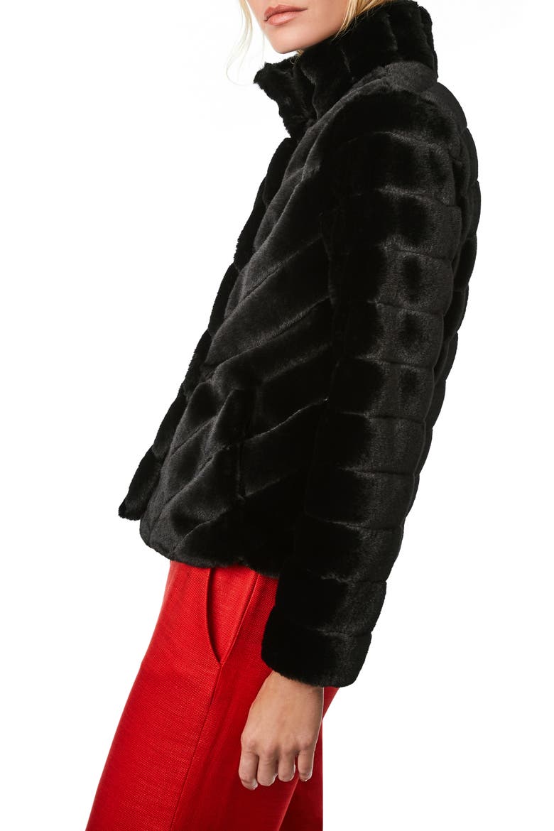 Chevron Faux Fur Jacket, Alternate, color, BLACK
