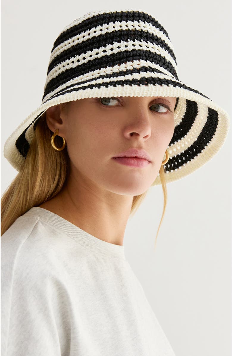 CRESCENT Striped Weave Hat, Alternate, color, Black/White