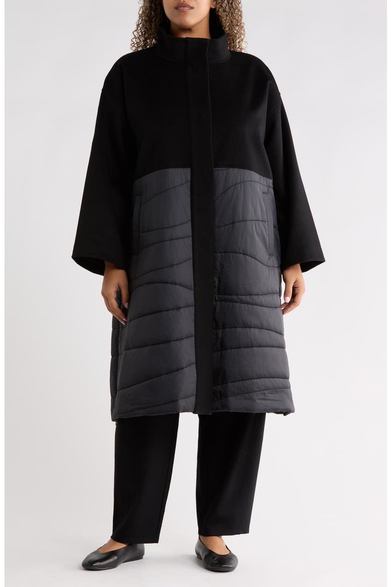 Stand Collar Recycled Nylon Coat, Main, color, BLACK