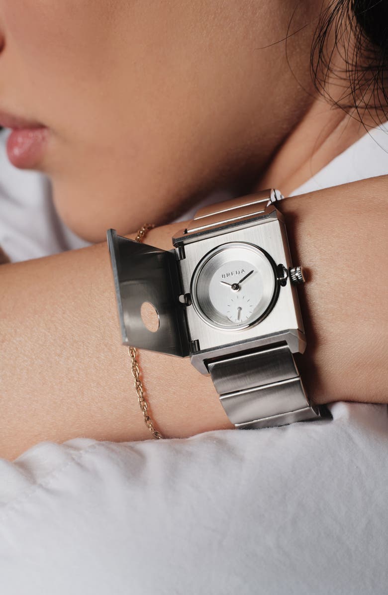 BREDA Pulse Locket Tank Bracelet Watch, 26mm x 30mm, Alternate, color, Silver