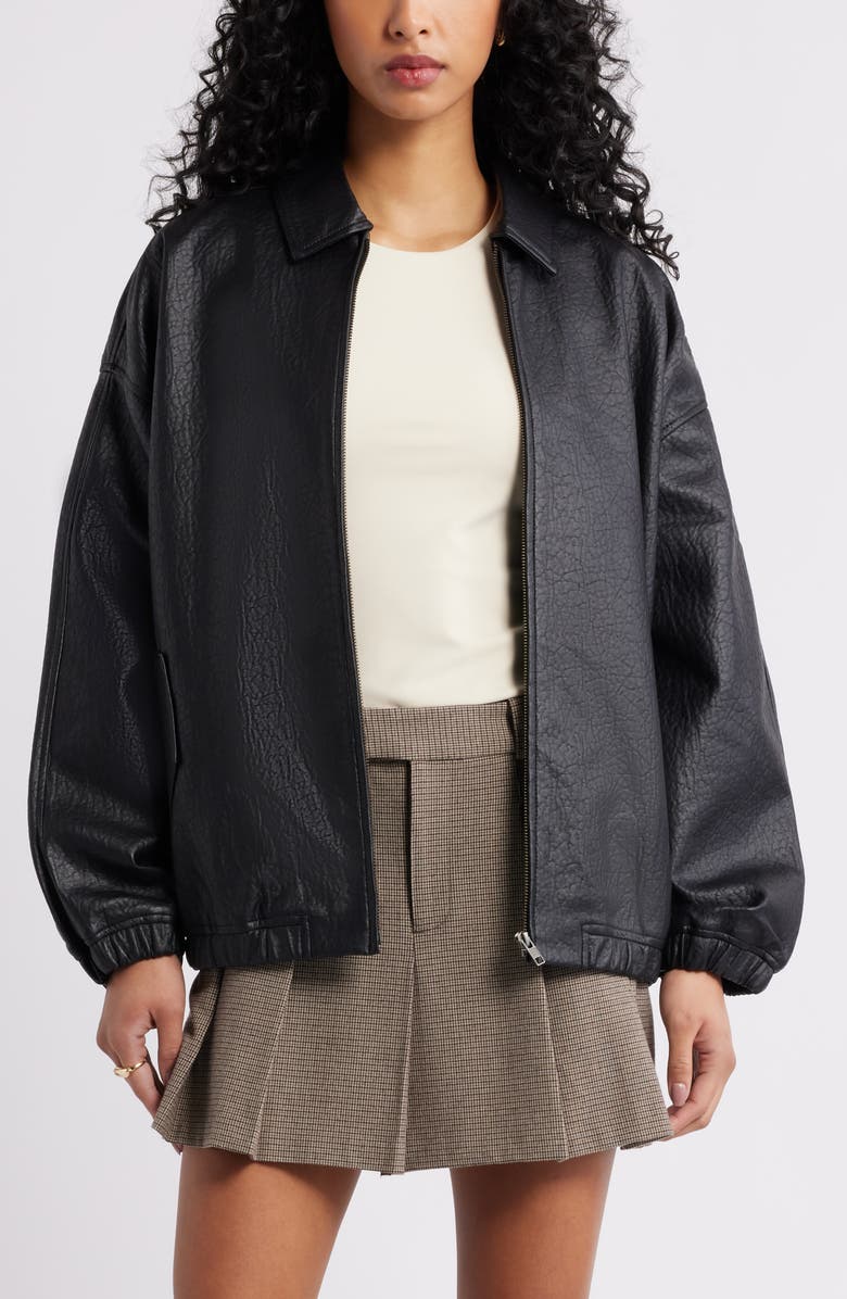 Open Edit Oversize Faux Leather Jacket, Main, color, Black