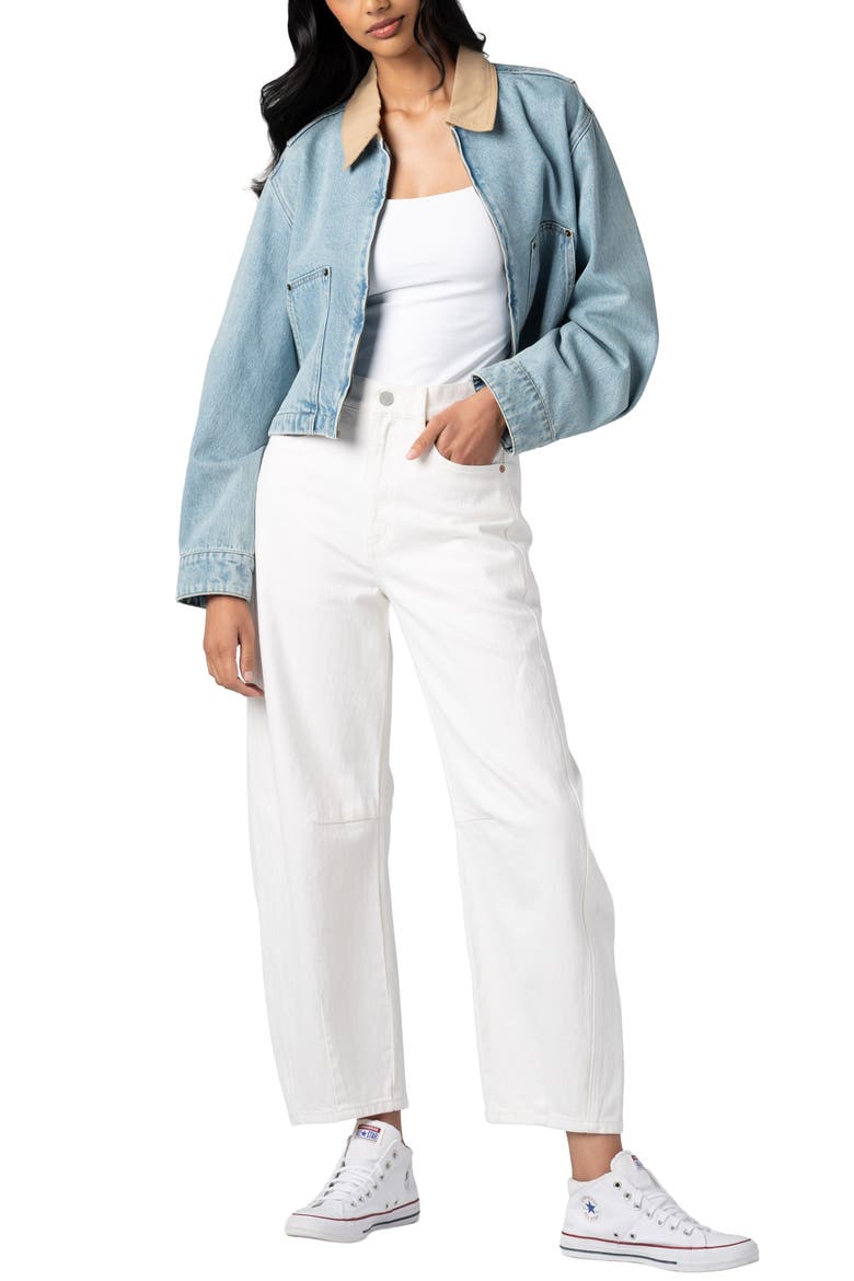 Denim Crop Chore Jacket, Alternate, color, COFFEE RUN