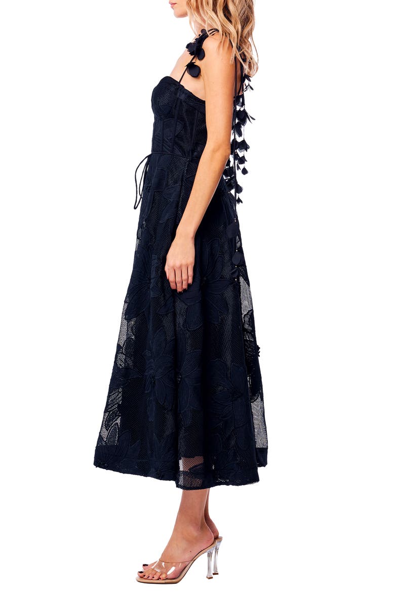 Emilia Bustier Lace Midi Cocktail Dress, Alternate, color, BLACK