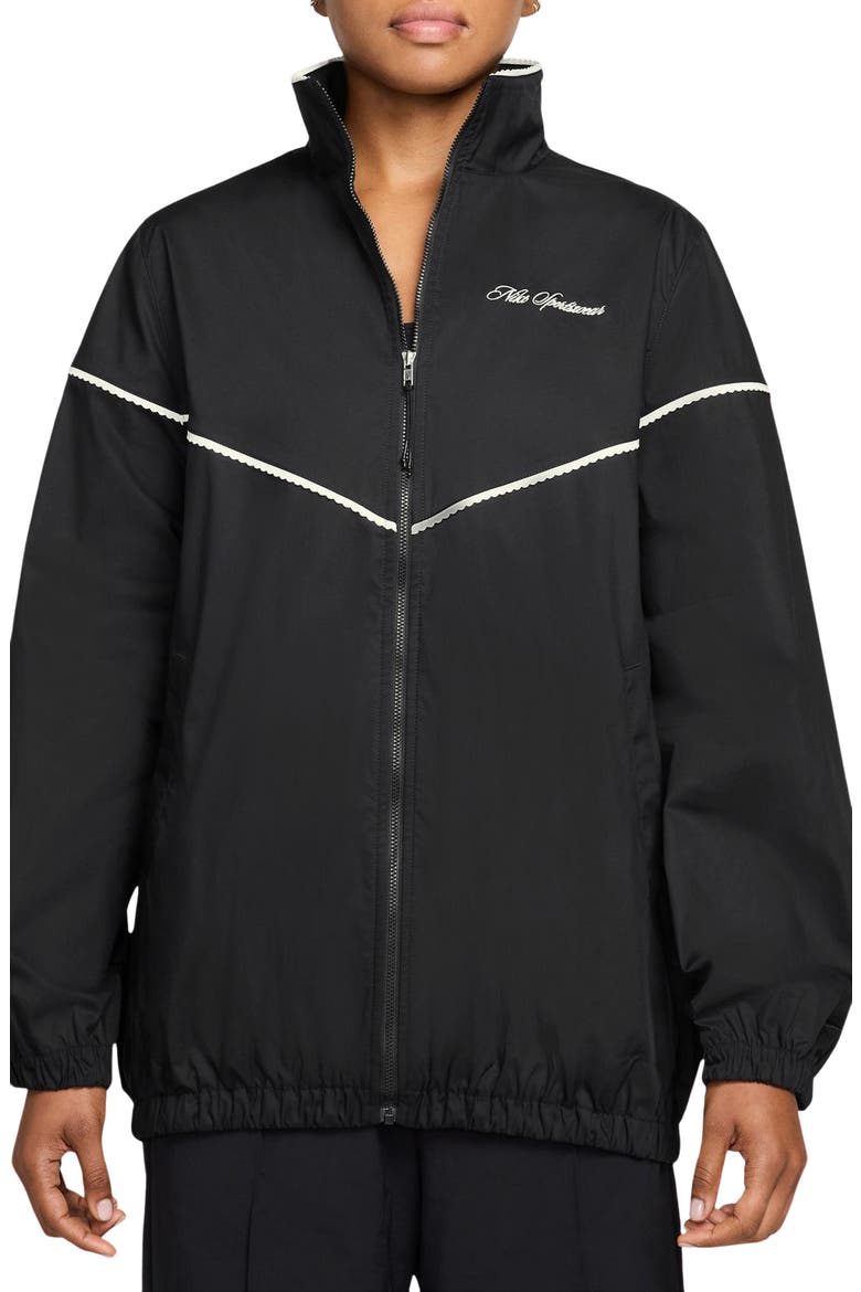 Scallop Trim Windbreaker, Main, color, 010 BLACK/BLACK