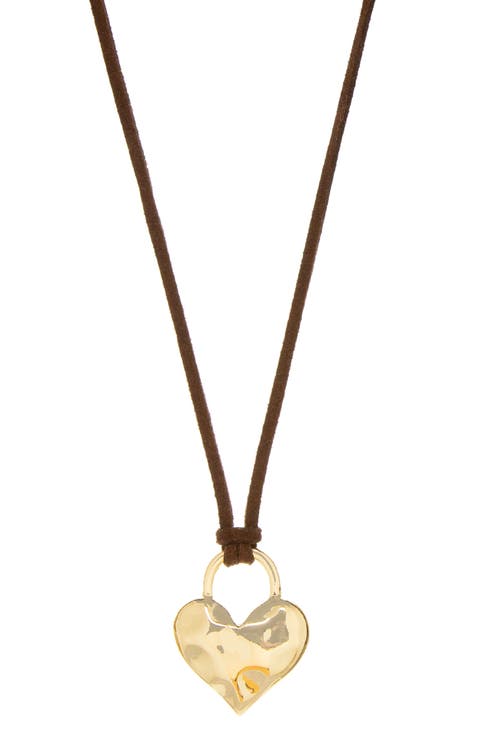 Adjustable Heart Charm Suede Pendant Necklace