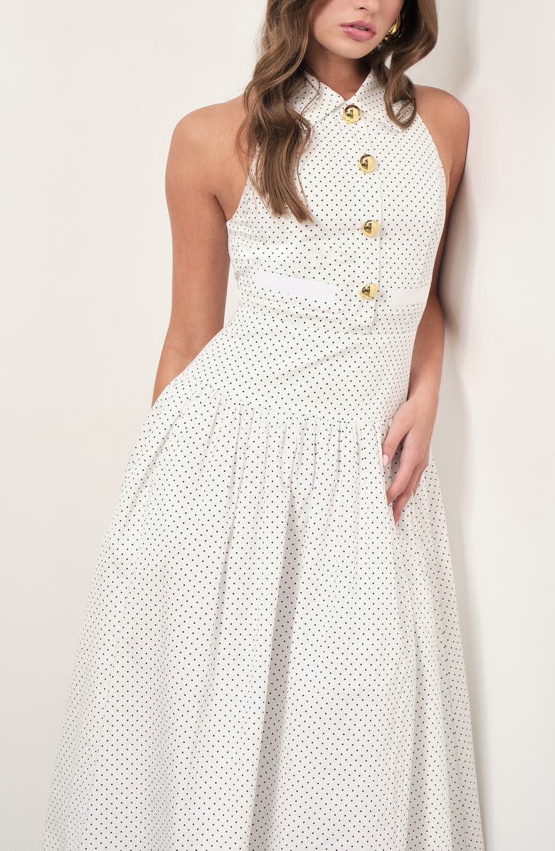 MAUDE CLUB Davina Polka Dot Fit & Flare Midi Dress, Alternate, color, White Navy Dots