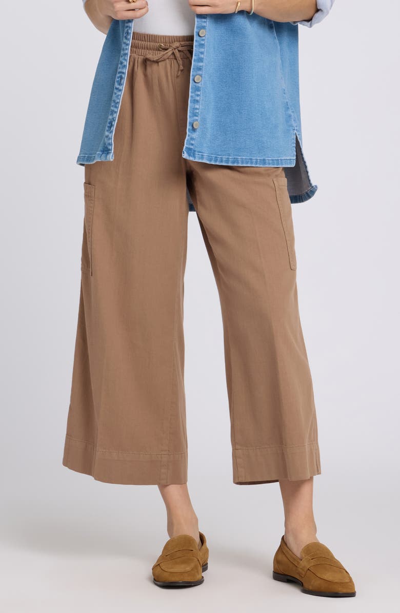 NYDJ Whitney Crop Wide Leg Drawstring Cargo Pants, Main, color, Toasted Coconut