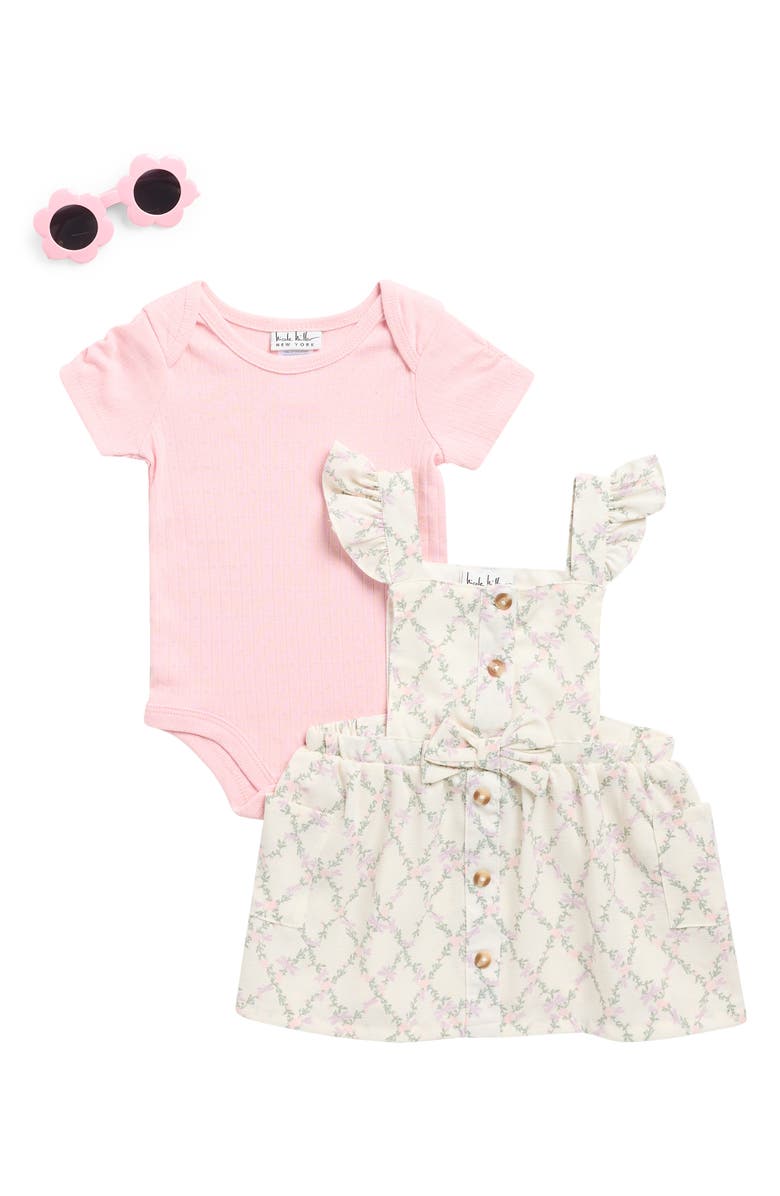 Nicole Miller Knit Bodysuit, Floral Dress & Sunglasses Set, Main, color, Coral Blush