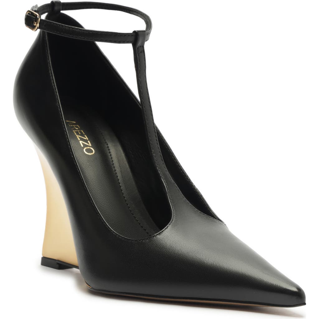 Arezzo Roxy T-strap Pointed Toe Wedge Pump In Black