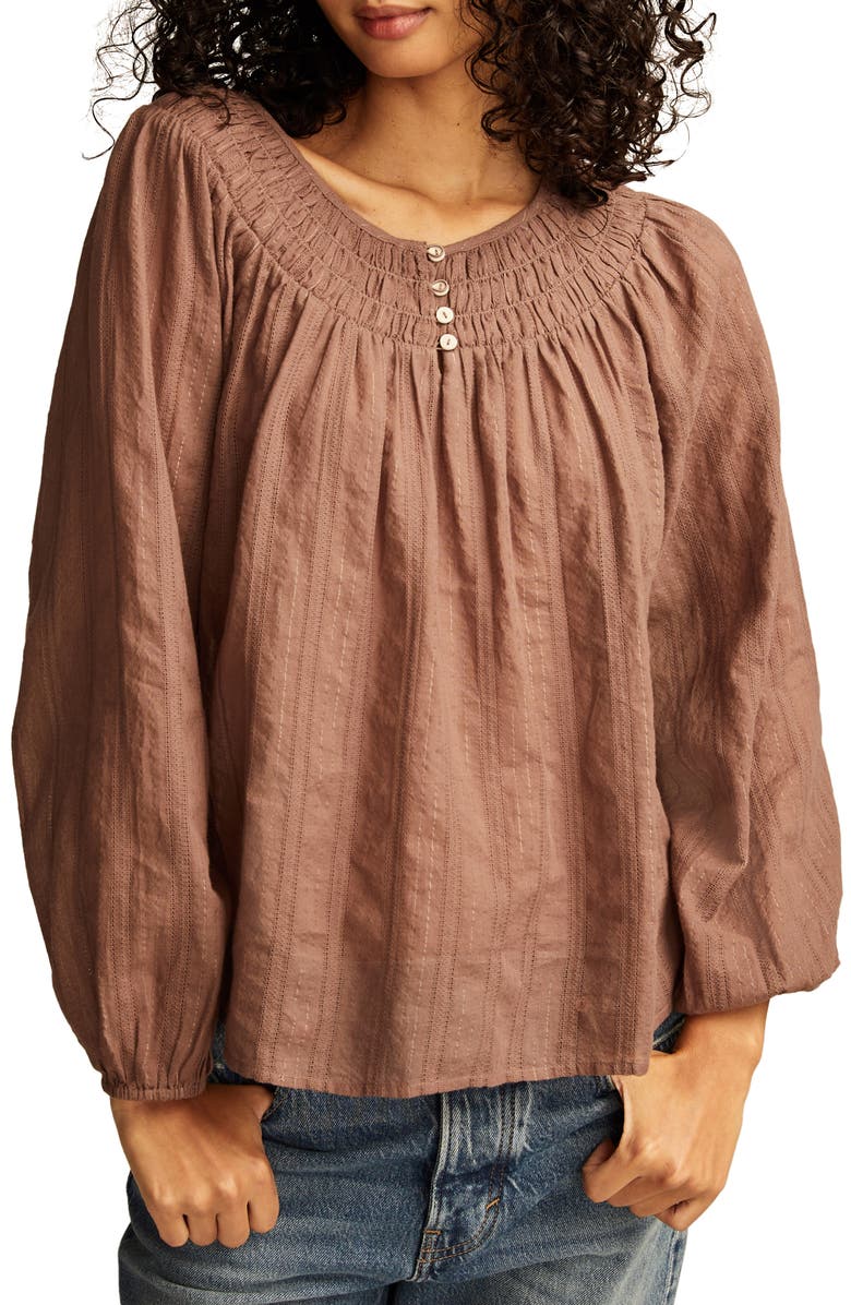 Lucky Brand Easy Smocked Yoke Top, Main, color, Deep Taupe