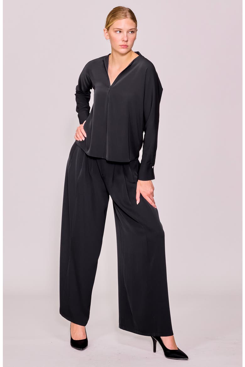 Crepe Split Front Top, Alternate, color, BLACK