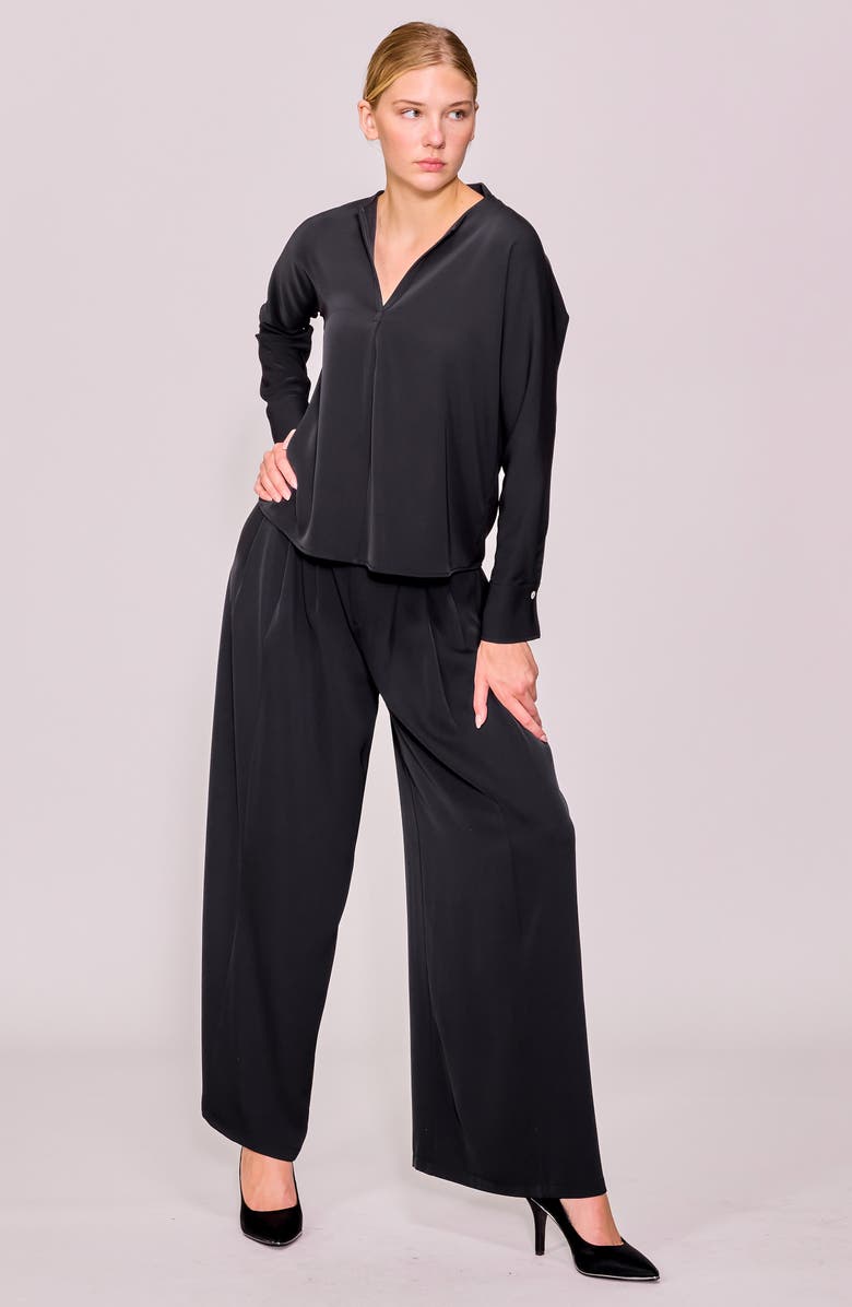 MELLODAY Crepe Split Front Top, Alternate, color, Black
