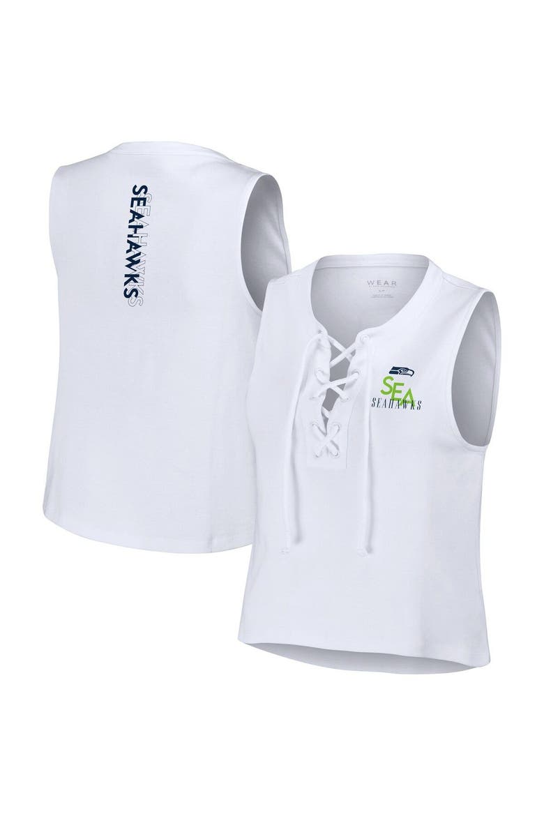 Women's WEAR by Erin Andrews  White Seattle Seahawks Lace-Up Tank Top, Alternate, color, White